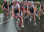 Frank Schleck and Fabian Cancellara at the front of the pack during stage one of the Tour de Luxembourg 2008